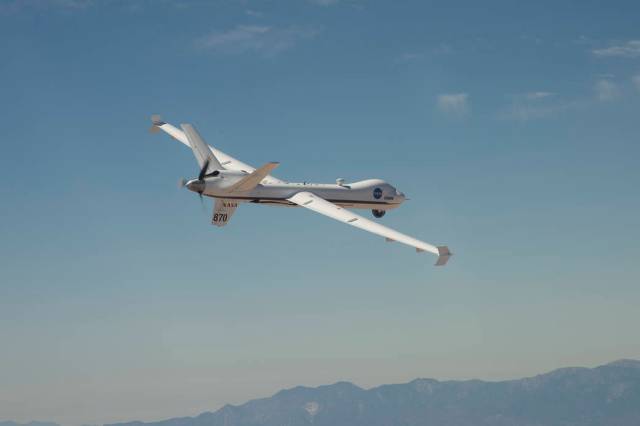 The Ikhana UAS soars over the Mojave Desert.