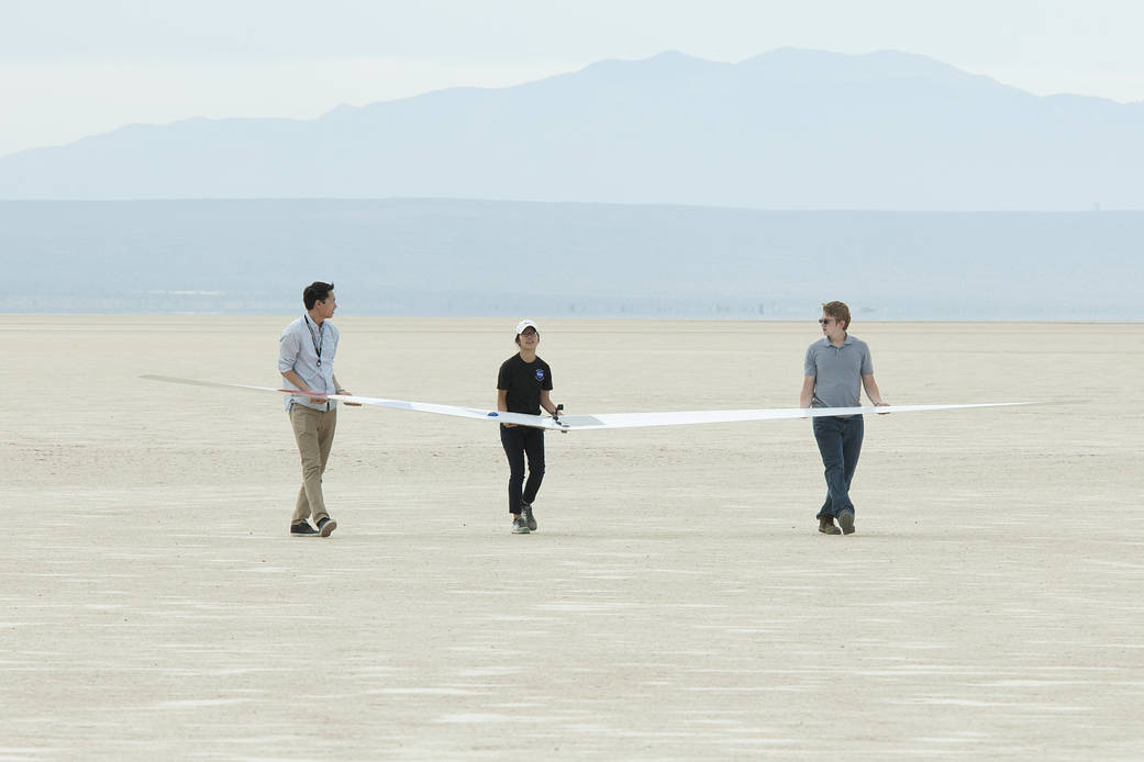 David Lee, Golda Nguyen, and Scott Gleason recover the Prandtl-D No. 3 after one of its first flights.