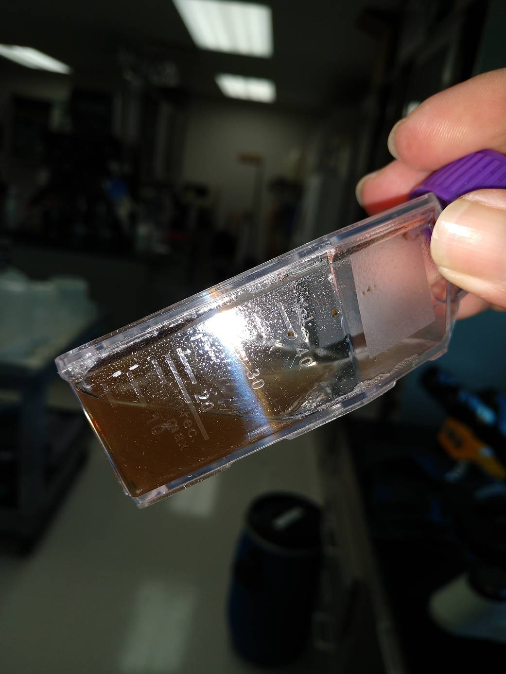Close up of original culture flasks that turned red from being over heated