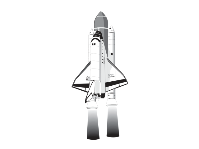Shuttle on booster rocket illustration.