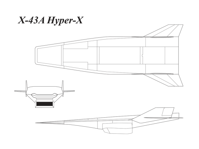 X-43A black and white 3-view illustration