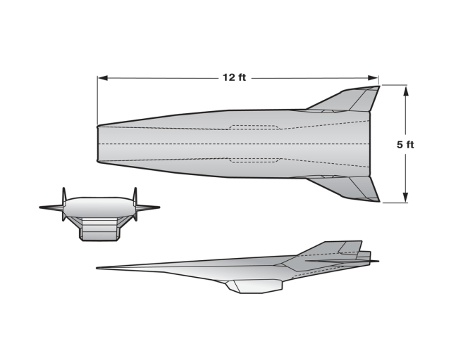X-43A greyscale 3-view illustration