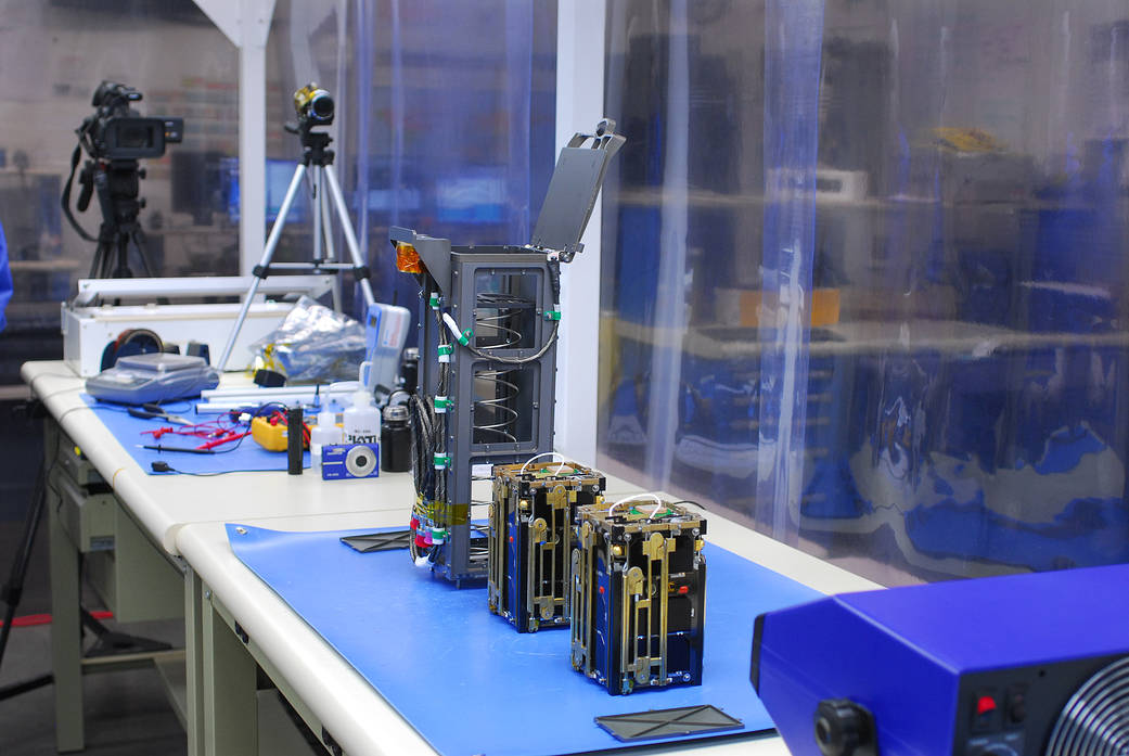 The Dynamic Ionosphere Cubesat Experiment, or DICE, is prepared for launch