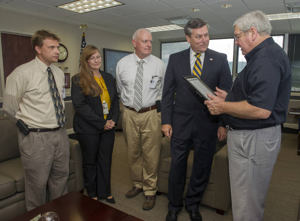 Officials from Cullman, Alabama, visited NASA's Marshall Space Flight Center on Sept. 3 to present a proclamation designating th