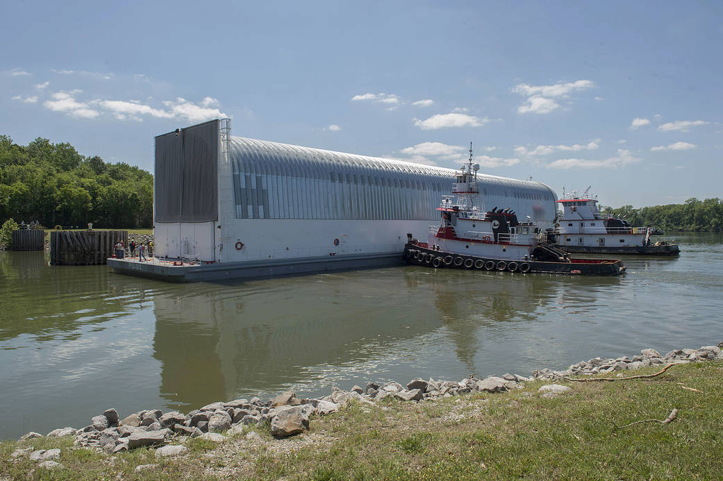 Barge Pegasus arriving at NASA’s Marshall Space Flight Center 