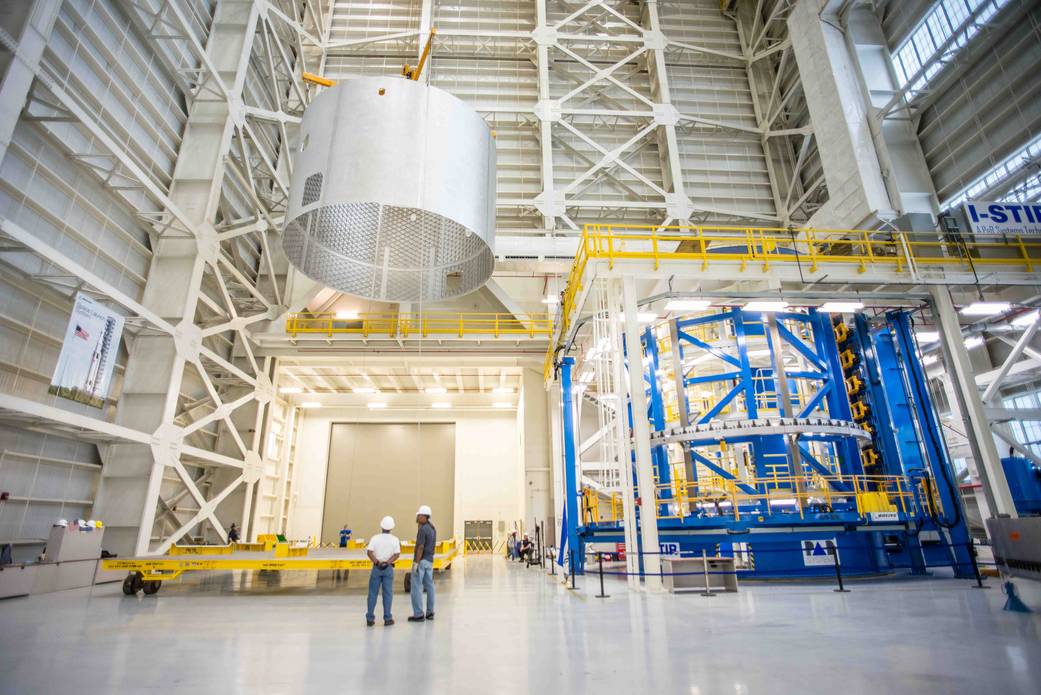 SLS Engine Section Barrel Hot off the Vertical Weld Center at Michoud