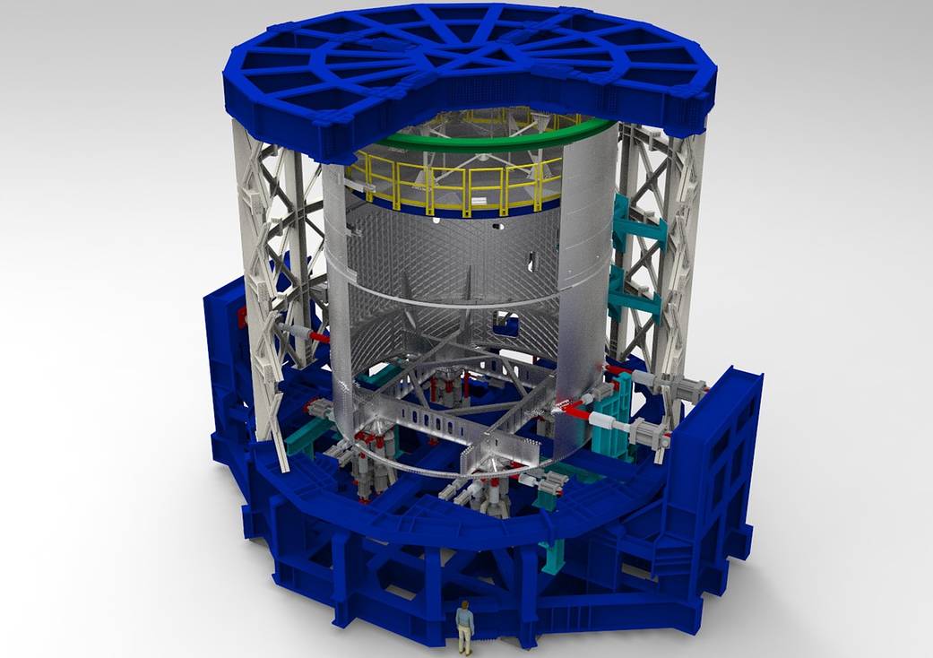 This artist concept shows the 50-foot engine section test structure under construction at NASA's Marshall Space Flight Center.