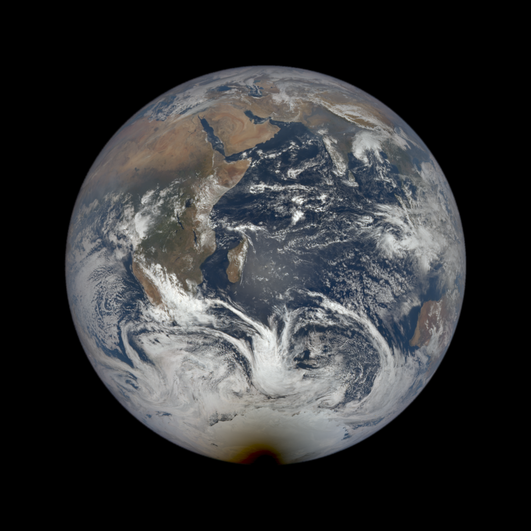 Earth from 1.5 million kilometers during the total solar eclipse visible in Antarctica on December 4th, 2021. 