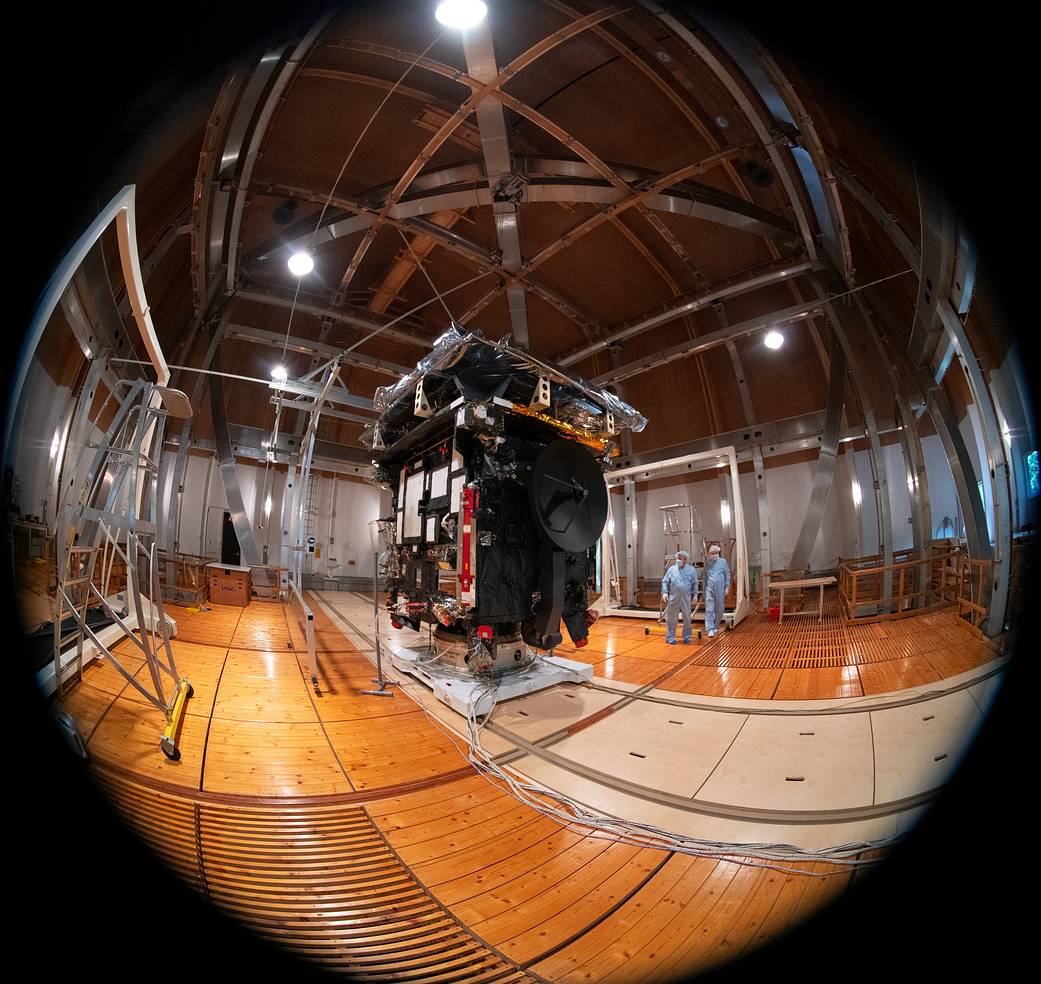 Fisheye shot of Solar Orbiter in the Magnetic Test Facility