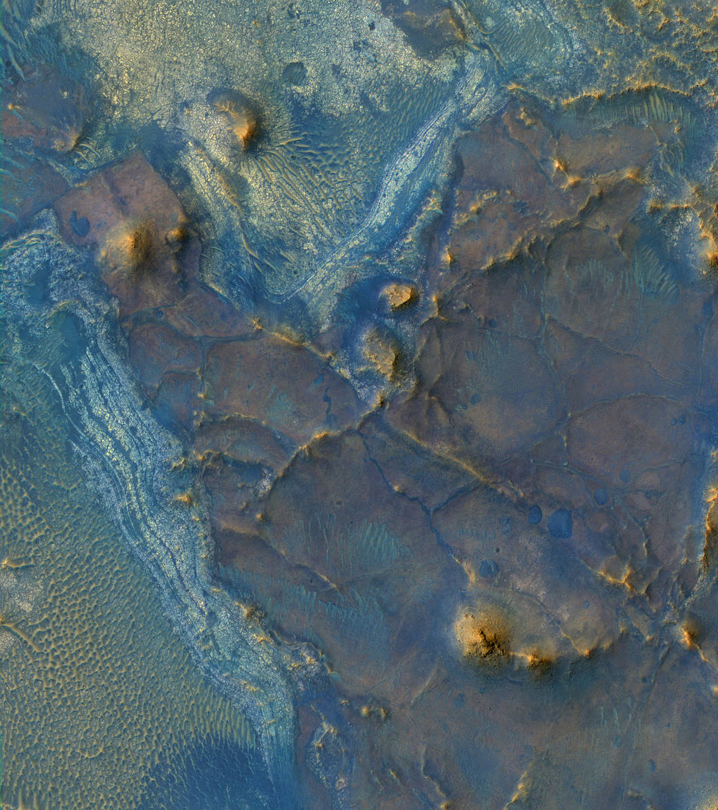 Colorful Mars terrain imaged from orbit
