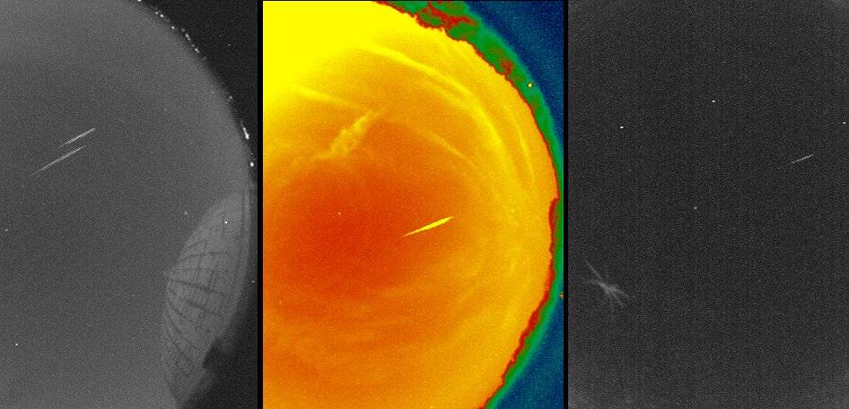 Colllage of three views of the 2014 Eta Aquarid meteor shower