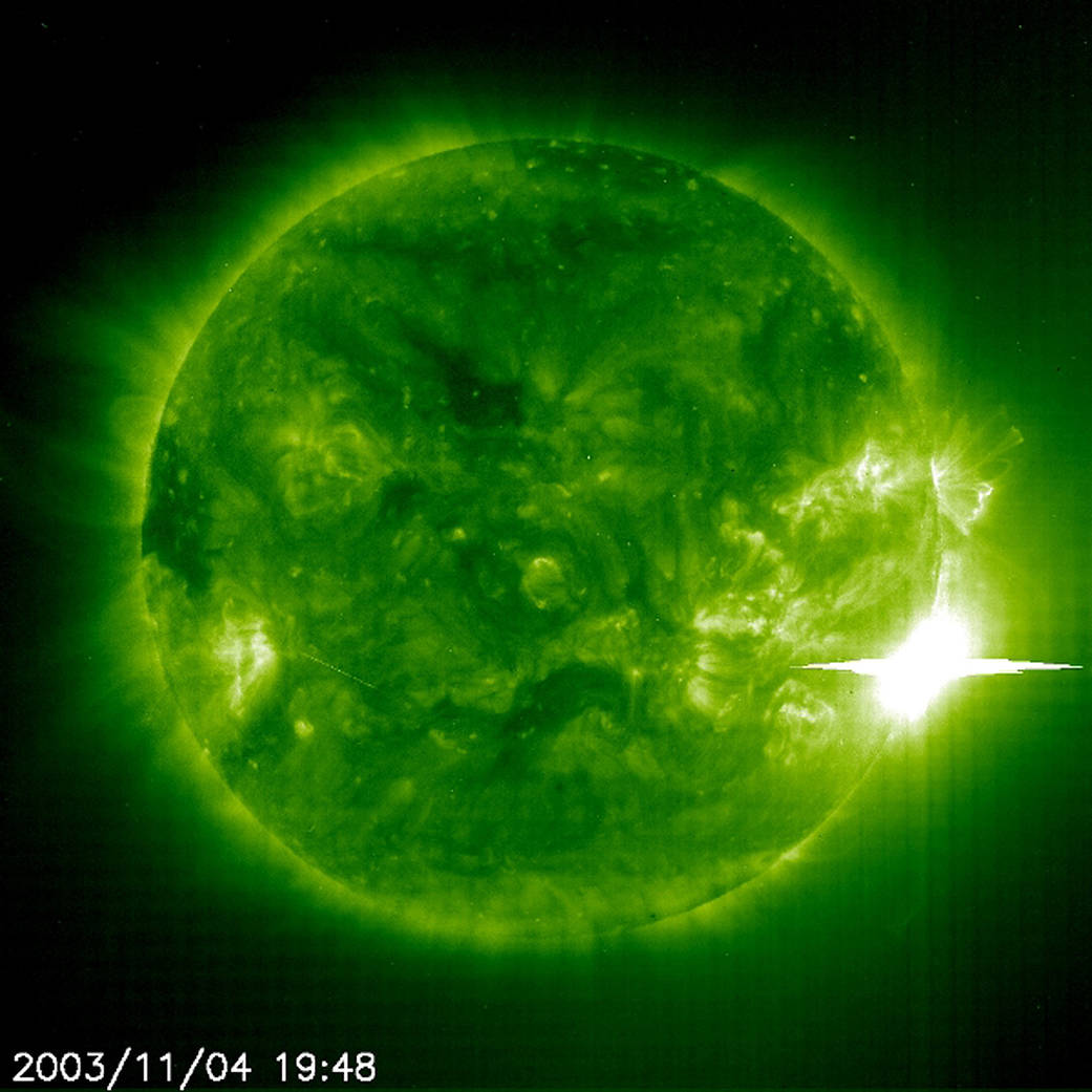 SOHO image of the most powerful flare in modern times.