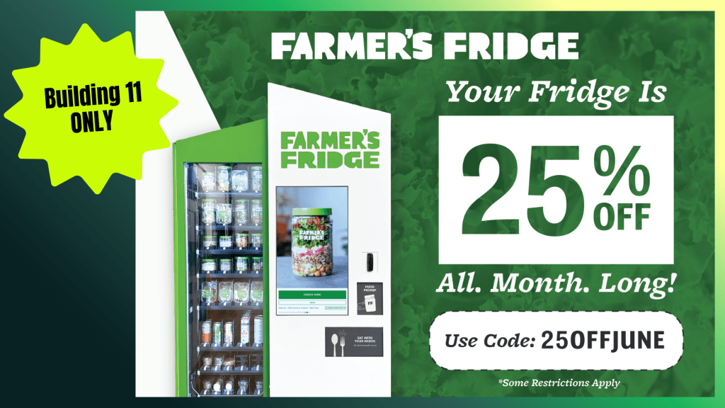 Flyer for JSC B11 Farmer's Fridge 25% off in June using code