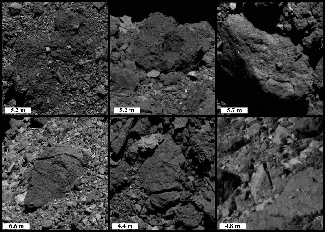 Fractures in rocks on Bennu