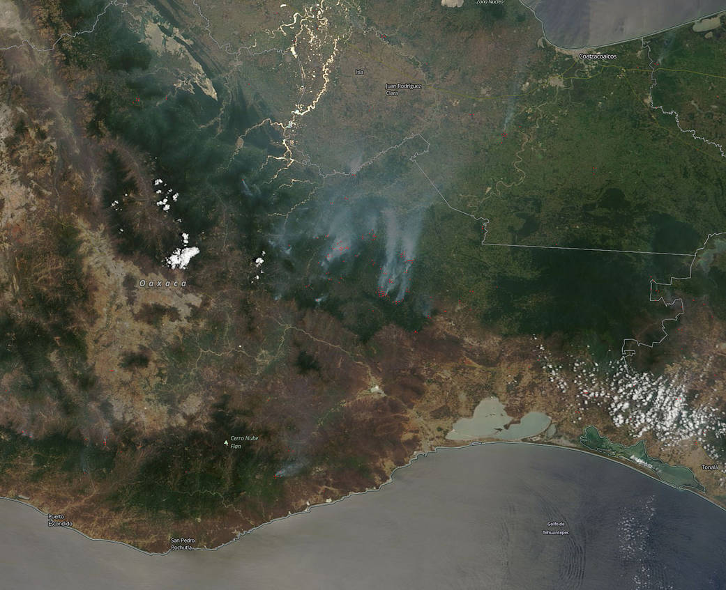 Terra satellite image of fires in Mexico