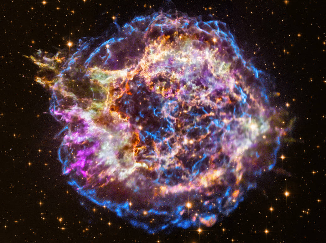 Cassiopeia A in X-ray and optical light.