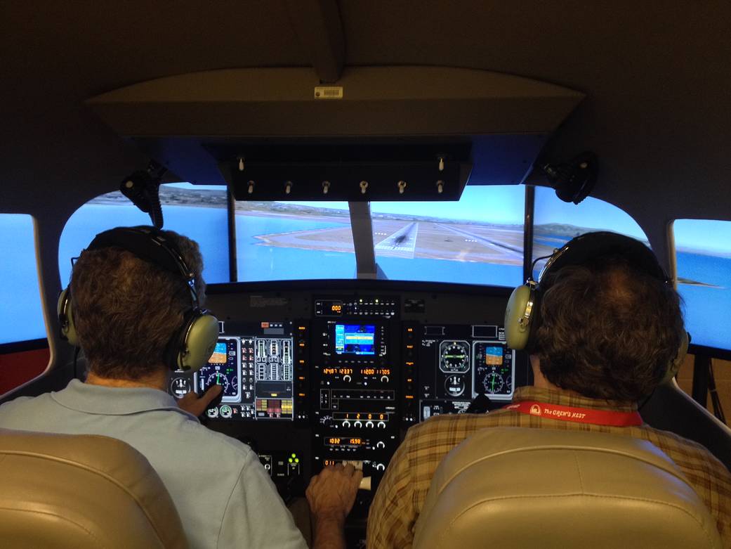 Visitors can attempt to try landing at the San Francisco International Airport in Glenn’s flight simulator