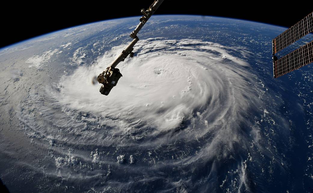 Cameras outside the International Space Station captured a stark and sobering view of Hurricane Florence the morning of Sept. 12 as it churned across the Atlantic in a west-northwesterly direction with winds of 130 miles an hour. The National Hurricane Center forecasts additional strengthening for Florence before it reaches the coastline of North Carolina and South Carolina early Friday, Sept. 14.