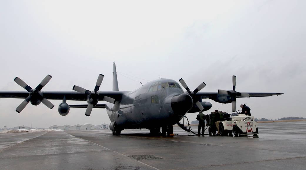 C-130 aircraft getting readied for pressurization tests on March 16, 2015 at Wallops.