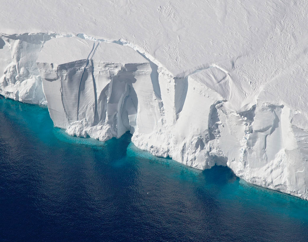 West Antarctic ice shelf at edge with water in front
