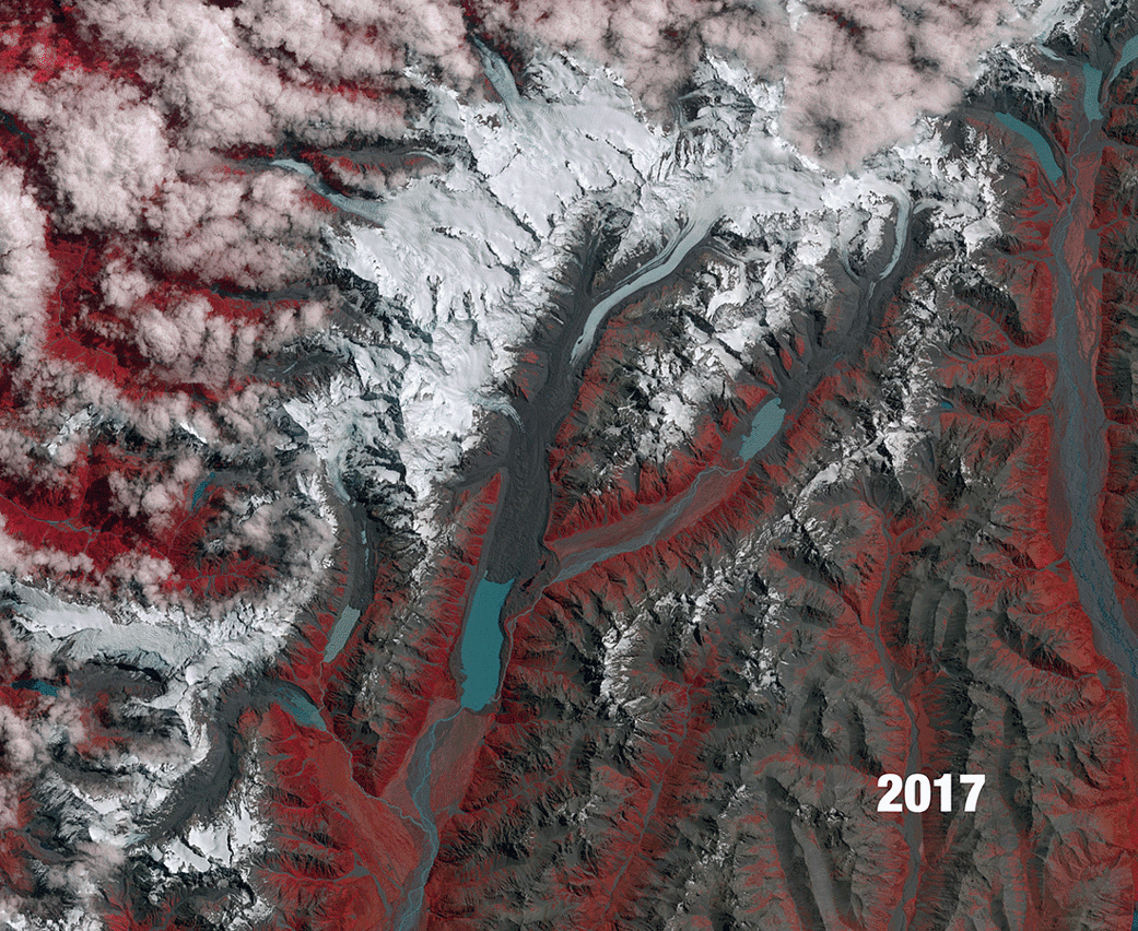 Animation of New Zealand glaciers from 1990 and 2017