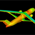 In this image, captured using data from a wind-tunnel test, the red and orange areas represent higher drag, and the green and bl