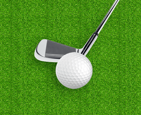 golf ball and club on green Astroturf
