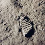 One of the first steps taken on the Moon, this is an image of Buzz Aldrin's bootprint from the Apollo 11 mission. 