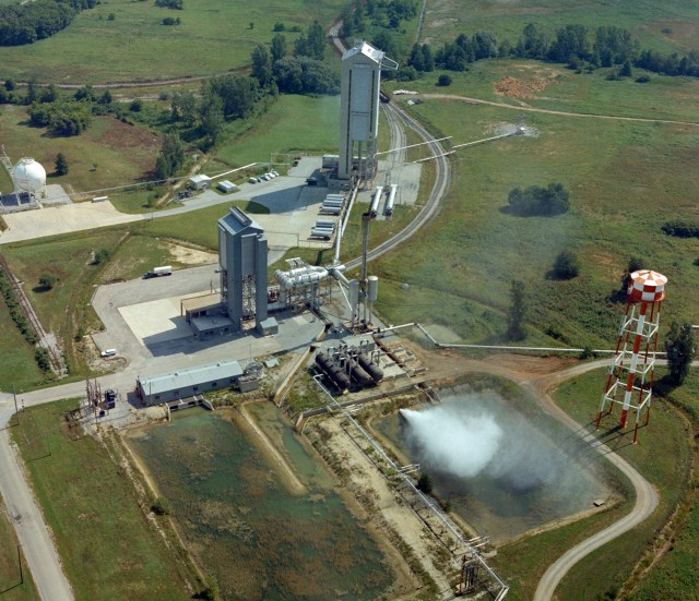 Aerial view of two test stands.