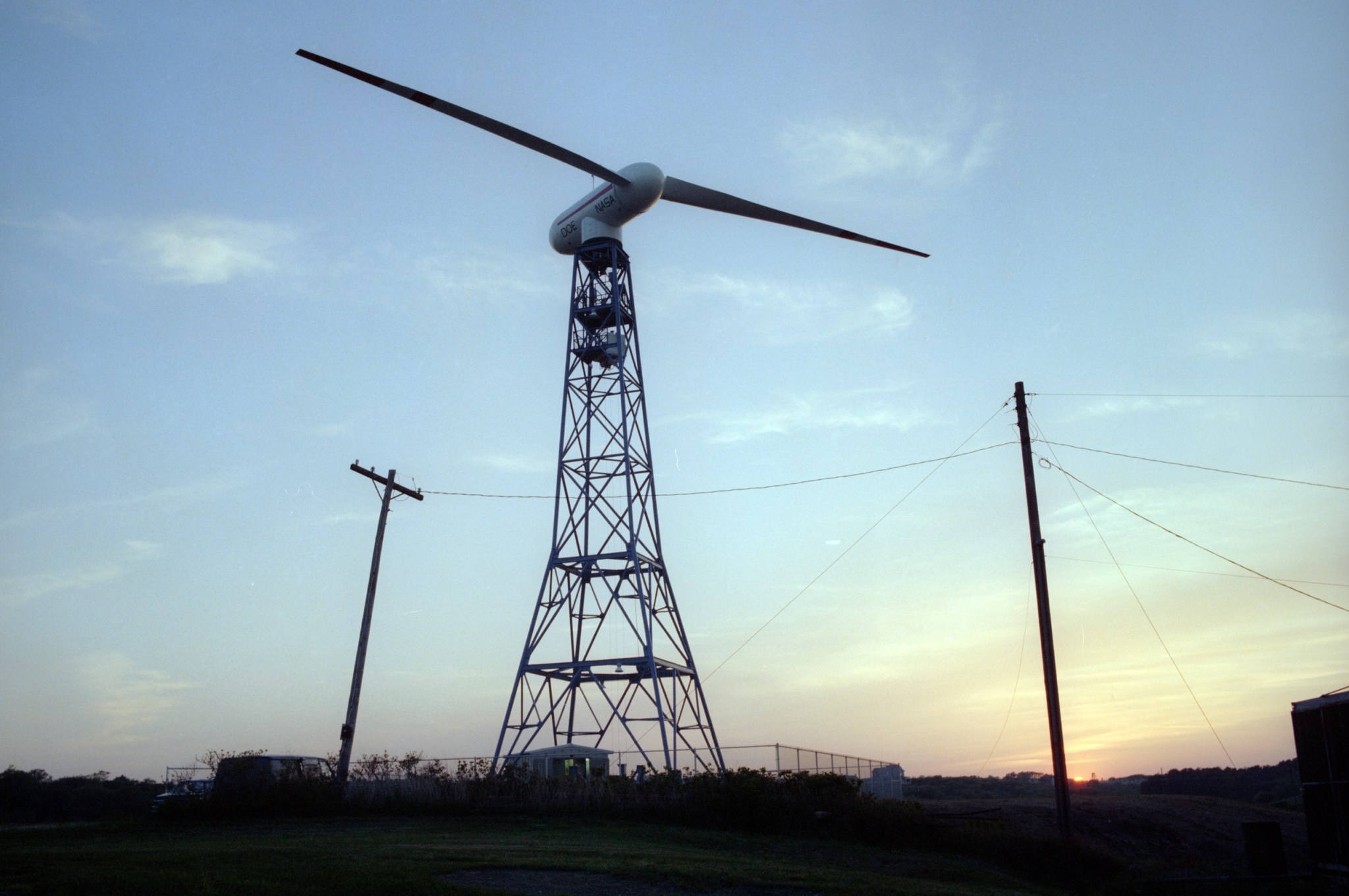 Two-bladed wind turbine.