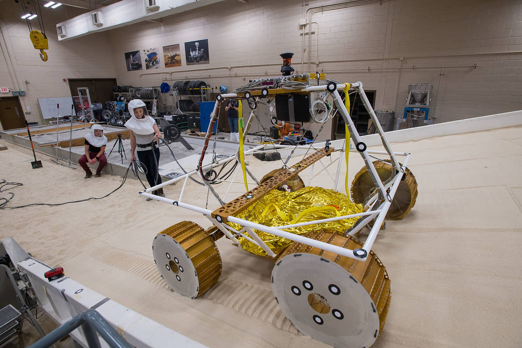 An engineering model of the VIPER in the Simulated Lunar Operations Laboratory at NASA’s Glenn Research Center 