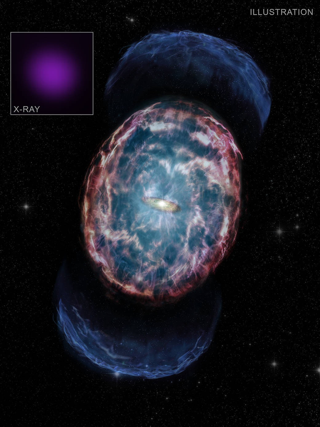 An artist’s conception illustrates the aftermath of a "kilonova," a powerful event that happens when two neutron stars merge. 