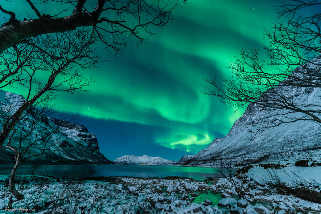 The aurora shimmered in the night sky over Tromsø, Norway, on Jan. 9, 2014.