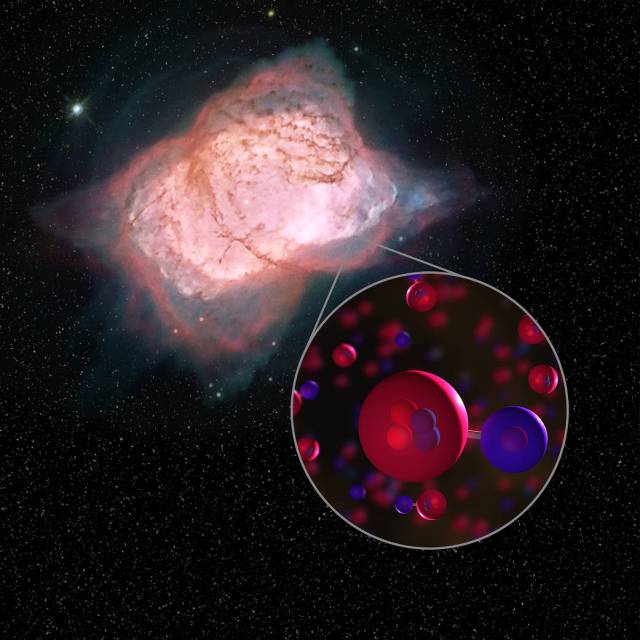 Image of planetary nebula NGC 7027 also includes an illustration of helium hydride molecules.