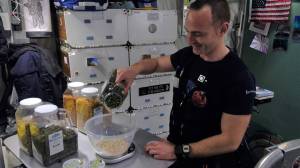 HERA crew member Pietro Di Tillio prepares a mix of freeze-dried veggies, which participants must ration throughout simulated Mars missions. 