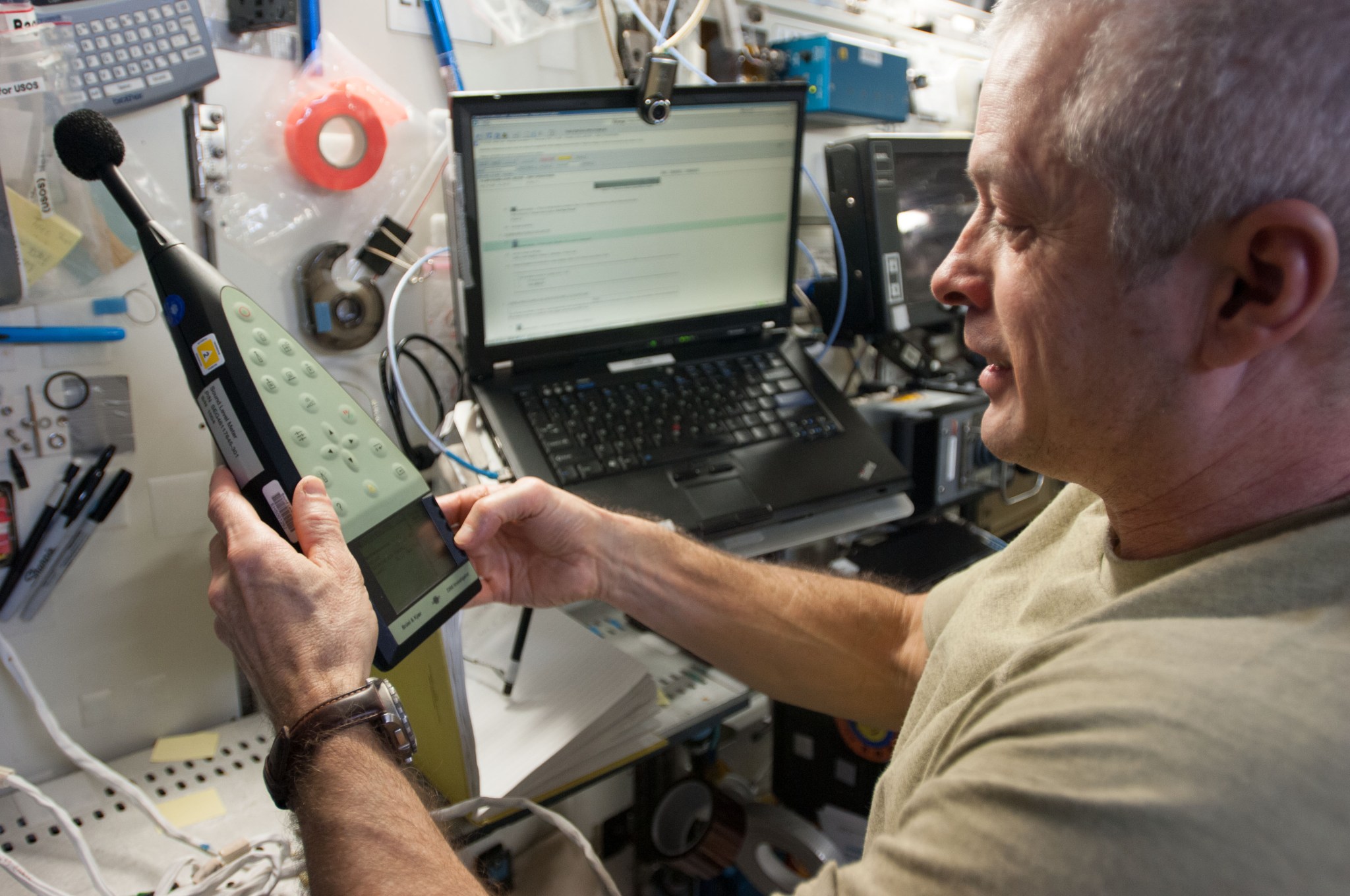 crewmember performs Sound Level Meter (SLM) Operations