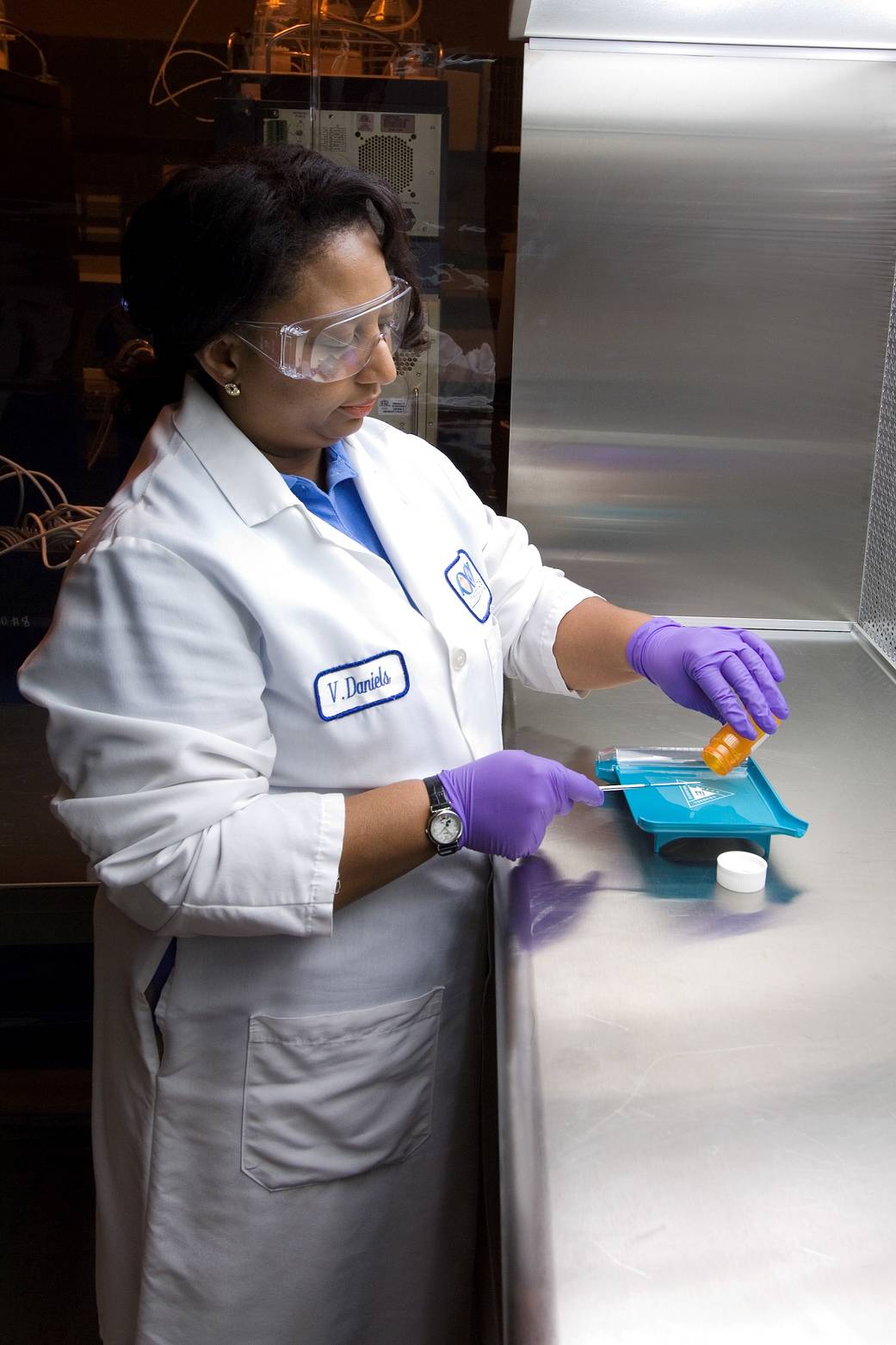 The Research Pharmacist conducts physical quality assessments of flight medication samples 
