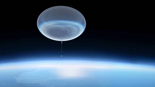 This illustration shows a high-altitude balloon ascending into the upper atmosphere