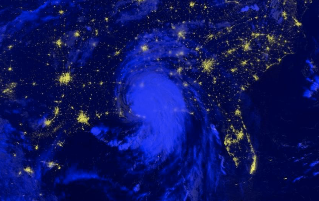 Satellite image of Hurricane Ida at night