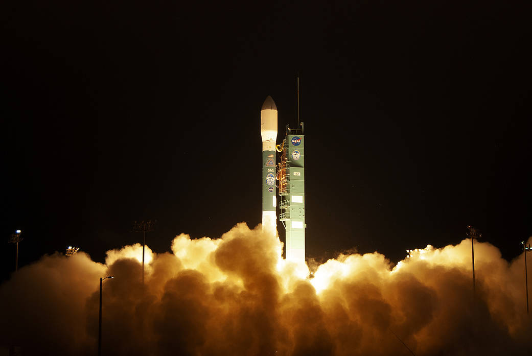 The ULA Delta II rocket soars upward with NASA's ICESat-2.