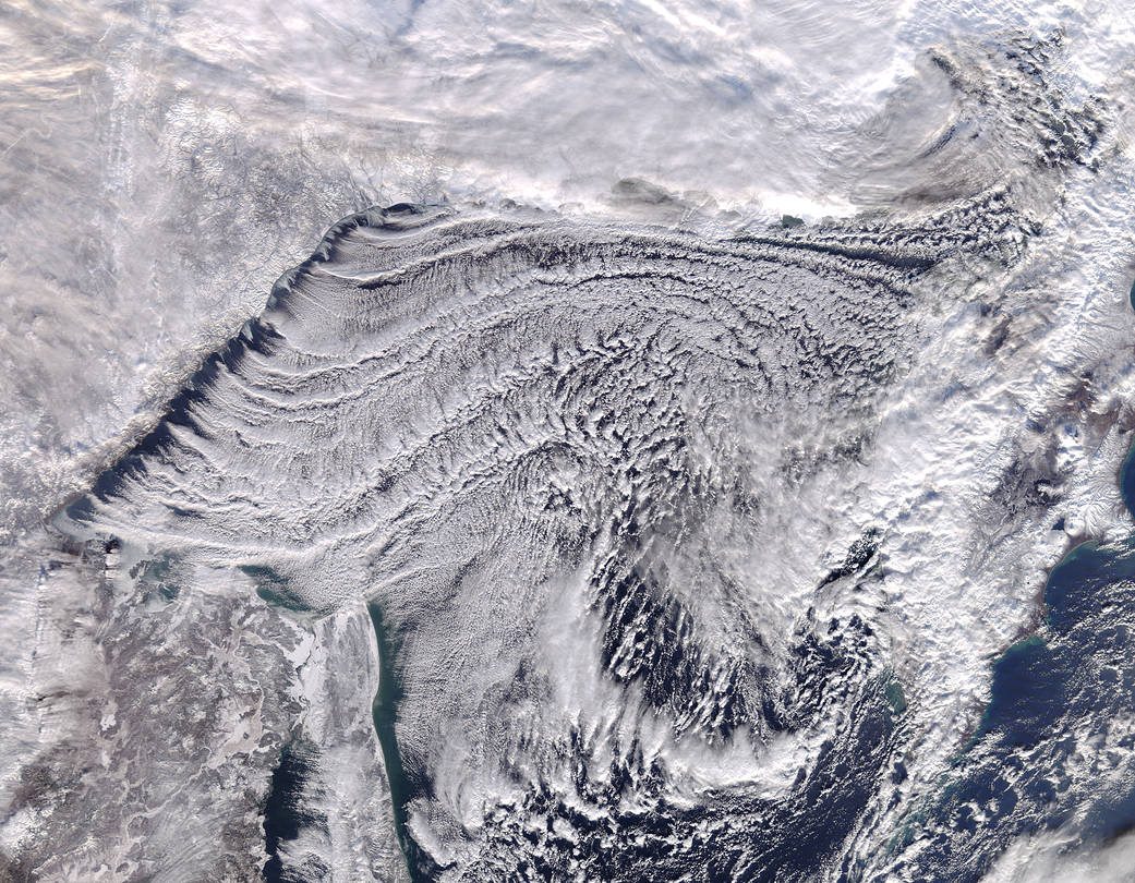 Satellite image of cloud patterns over sea