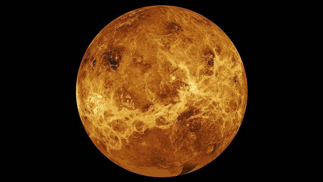 This image of Venus is a composite of data from NASA's Magellan spacecraft and Pioneer Venus Orbiter.