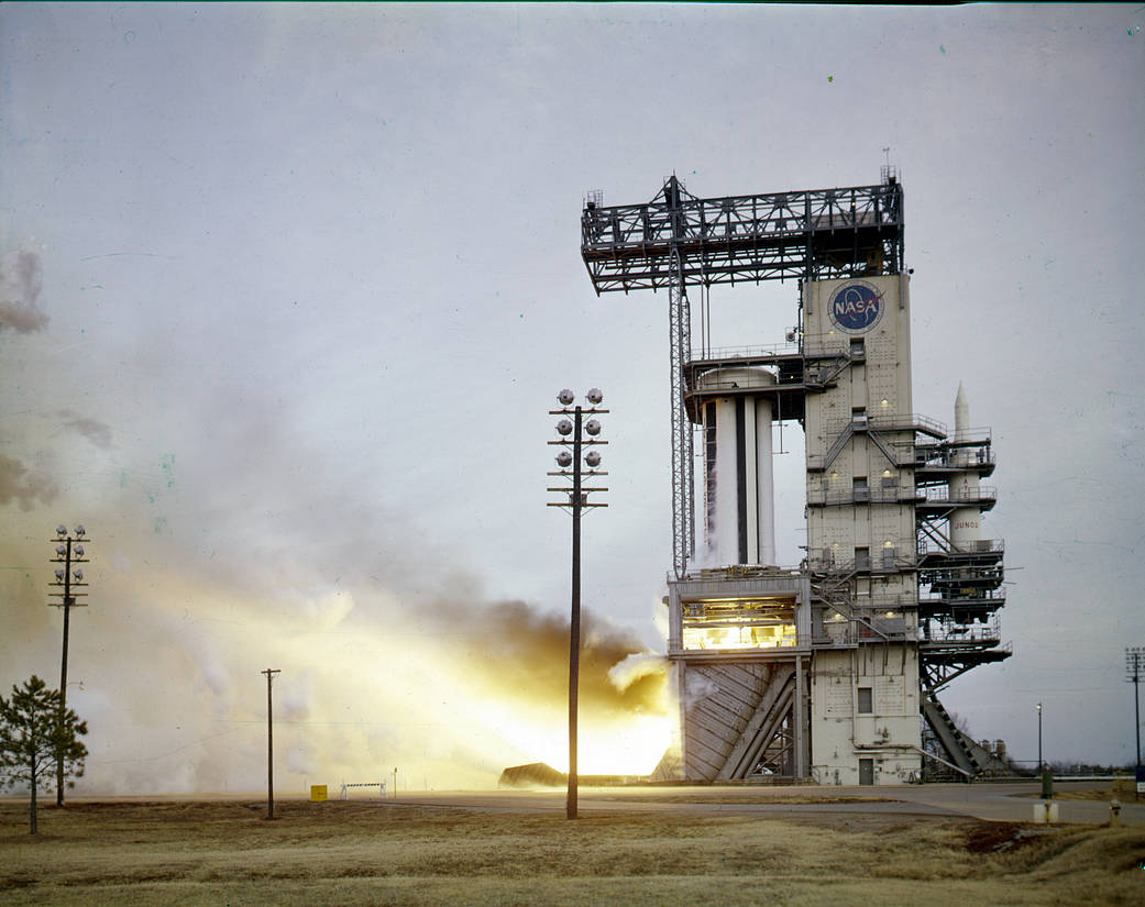 This week in 1961, the Saturn I S-I stage equipped with eight H-1 engines successfully test-fired at the Marshall Center.