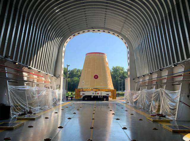 Space Launch System (SLS) rocket’s launch vehicle stage adapter is loaded on the Pegasus barge 