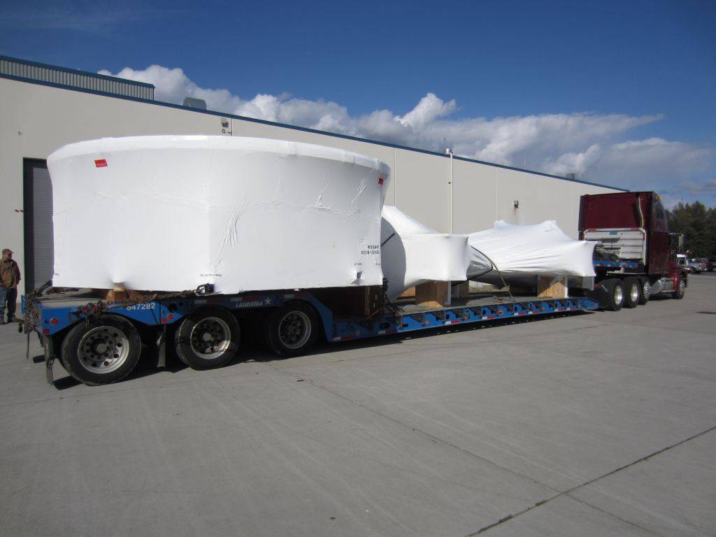 The Orion's stage adapter diaphragm leaves a manufacturing facility at Janicki Industries in Hamilton, Wash., 