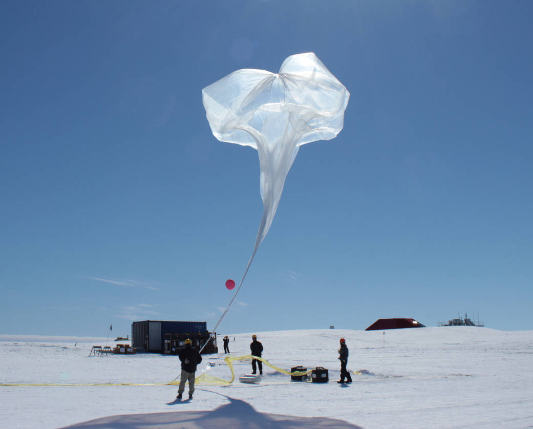 Launch of a BARREL balloon at Halley Research Station on Jan. 30, 2014.
