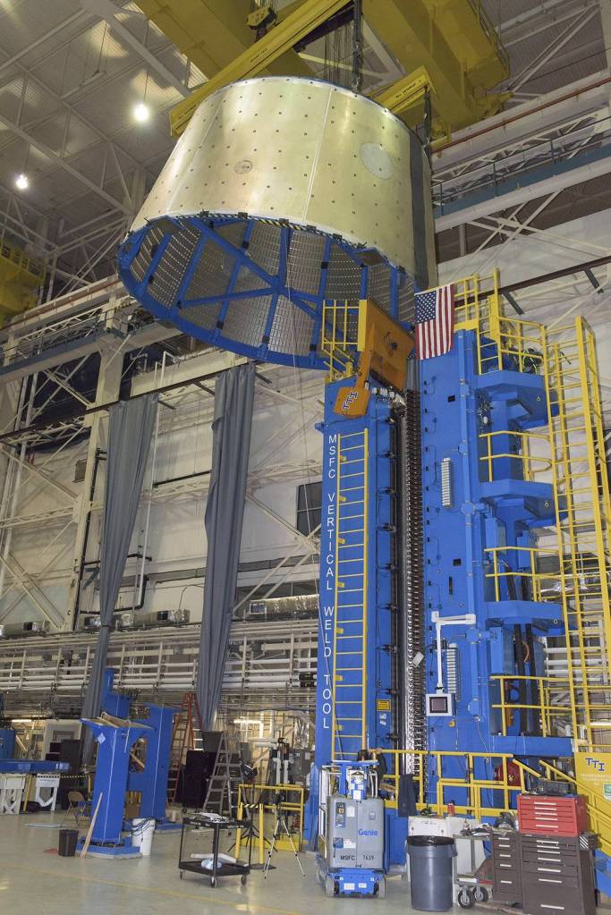 Last Leg of Welding Underway on Conical SLS Test Hardware