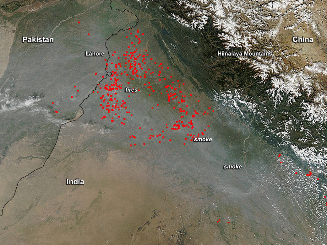 satellite image of fires in India