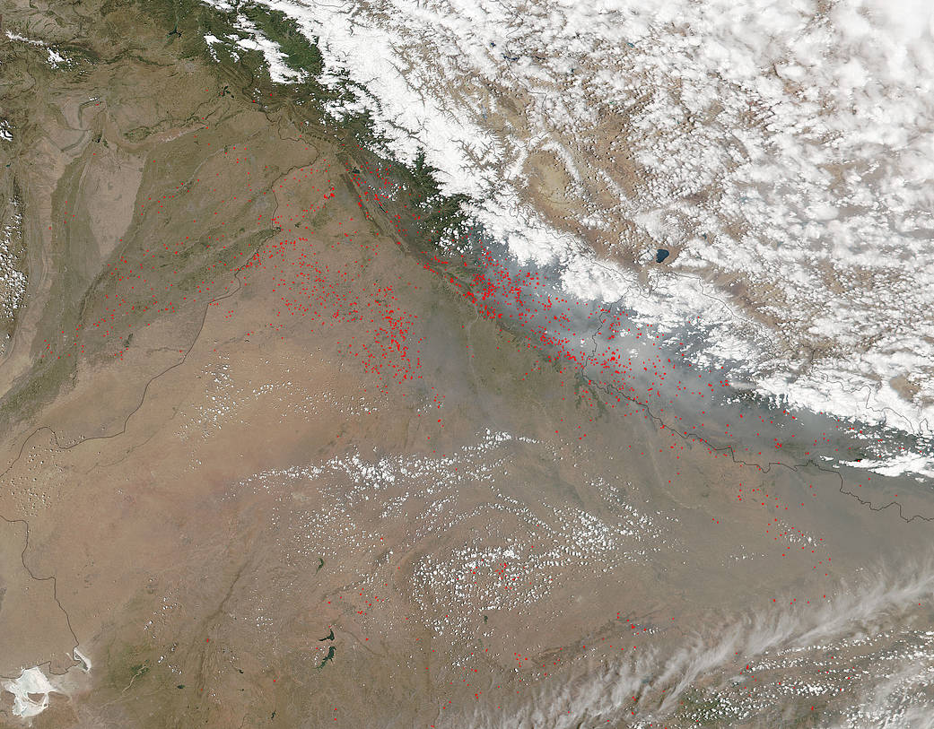 Fires and smoke across northern India