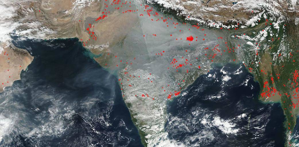 Suomi NPP image of smoke and haze over India